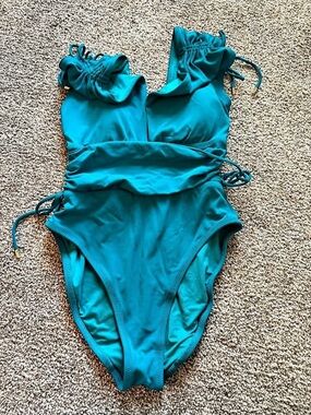 Robin Piccone Ruched One-Piece Swimsuit in Blue Like New